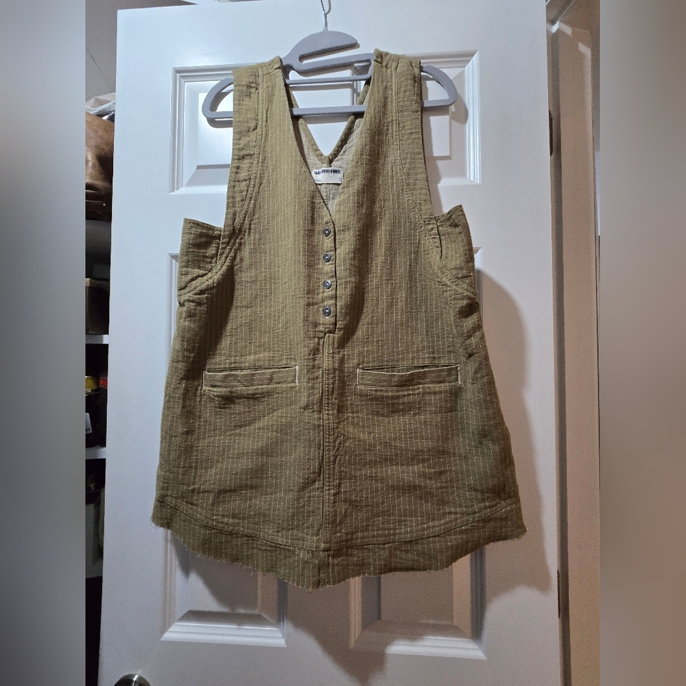 We The Free Olive Brown Pinstripe Menswear Tunic/vest Top